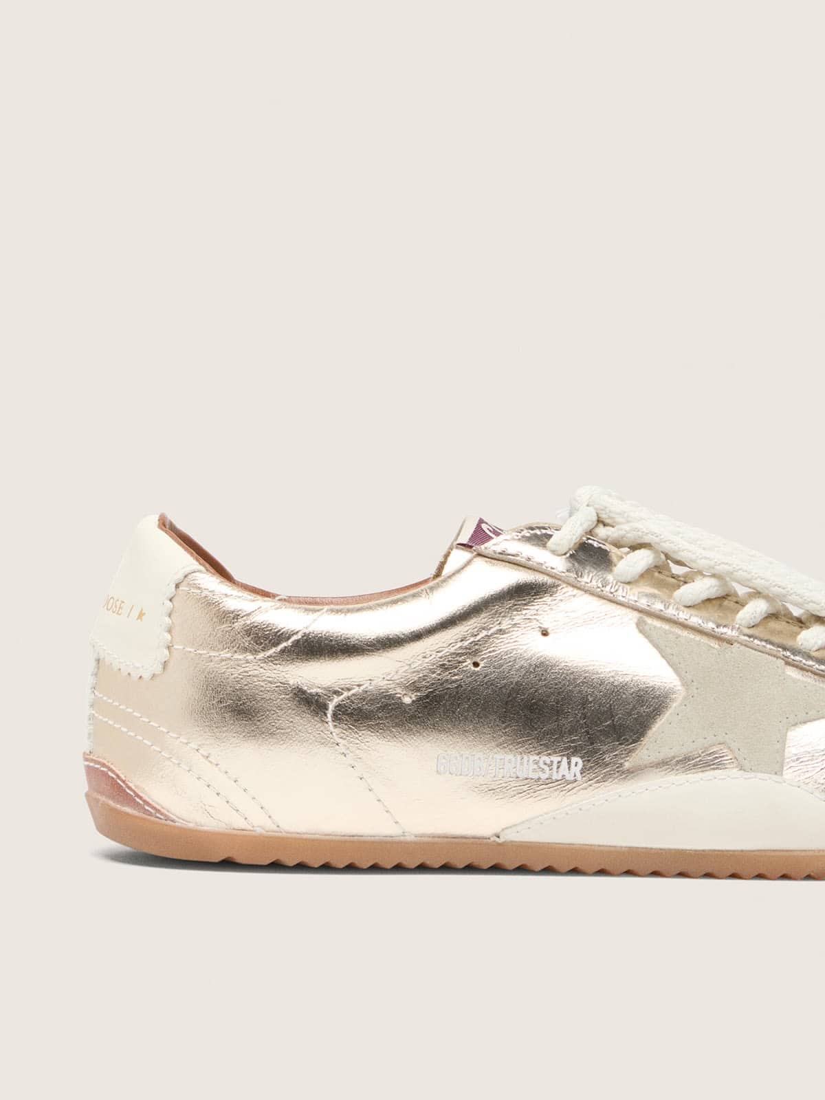 Golden Goose Mens True-Star In Metallic Platinum Leather With Light Gray Suede Star Mens