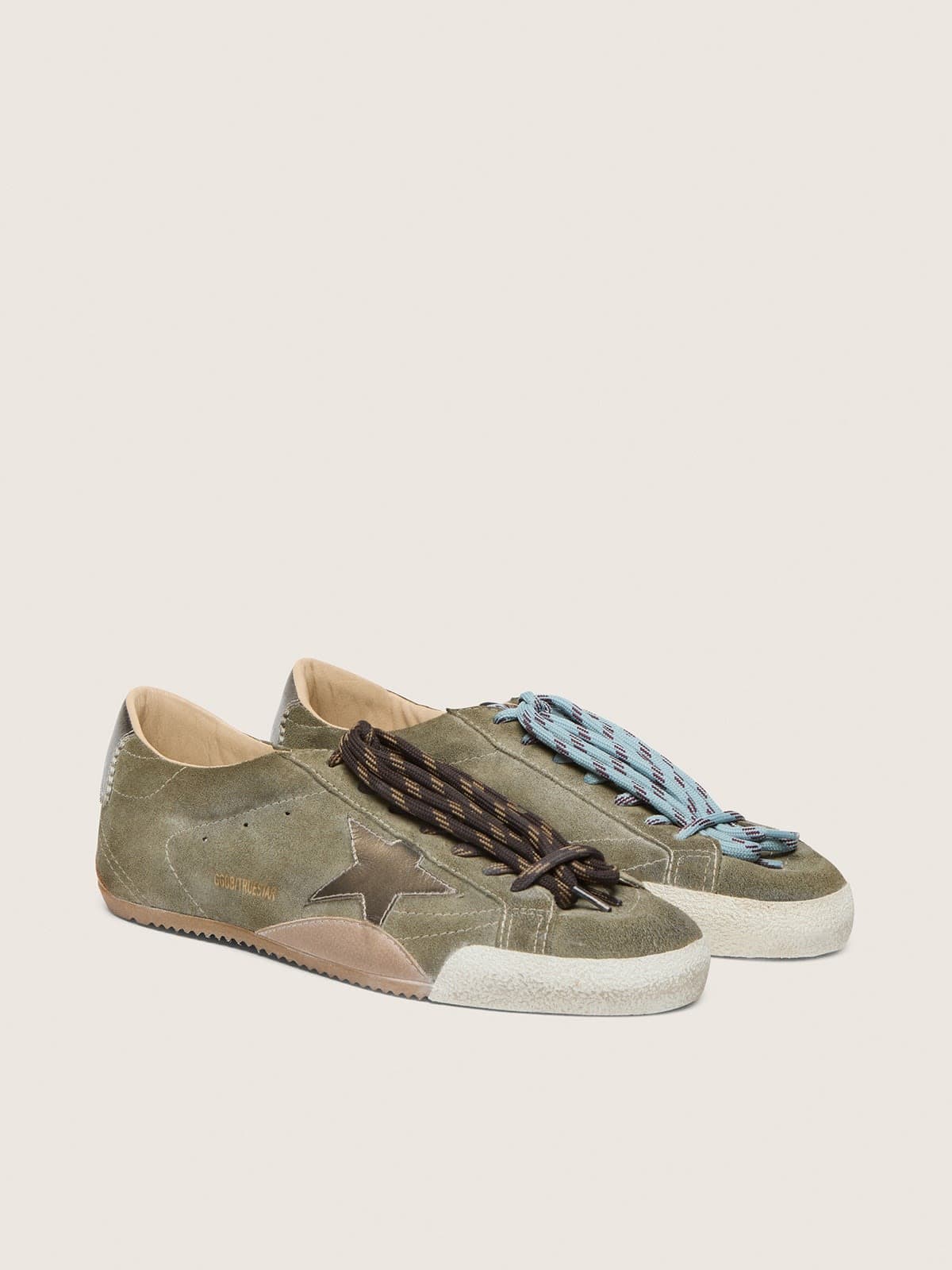 Golden Goose Mens True-Star In Olive Suede With Gold Star Mens