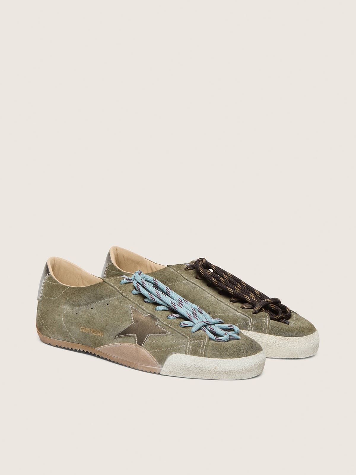 Golden Goose Mens True-Star In Olive Suede With Gold Star Mens