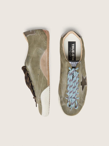 Golden Goose Mens True-Star In Olive Suede With Gold Star Mens