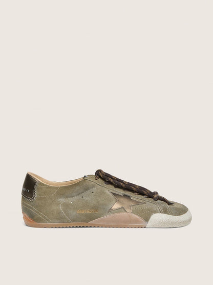 Golden Goose Mens True-Star In Olive Suede With Gold Star Mens