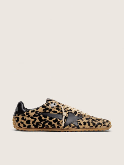 Golden Goose Mens Marathon Speed In Beige And Black Leopard-Print Pony Skin With Black Leather Star Mens