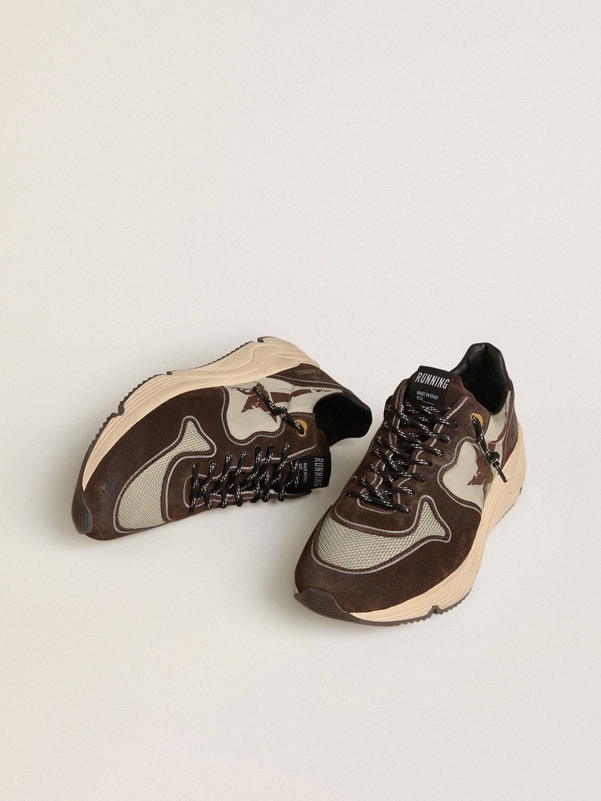 Golden Goose Mens Running Sole In Nylon And Suede With Printed Star And Leather Heel Tab Mens