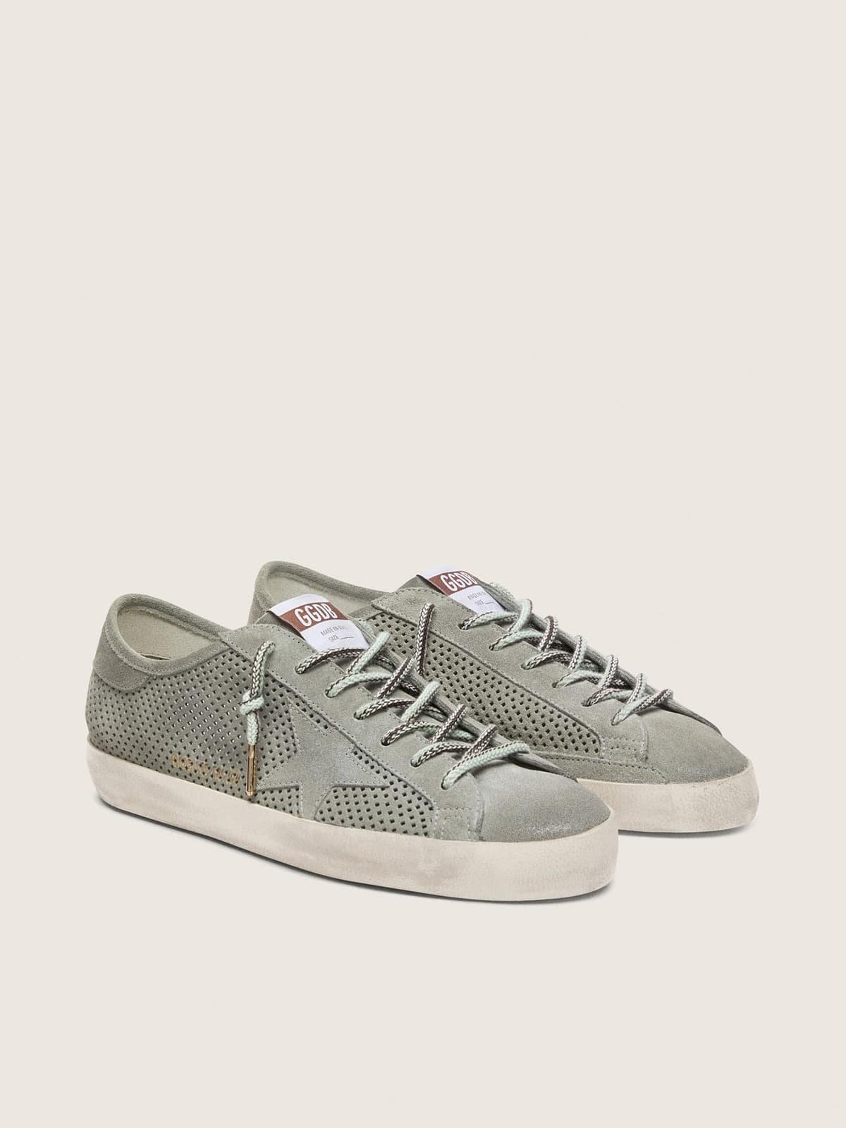 Golden Goose Mens Super-Star Ltd In Green Perforated Suede With Matching Suede Star Mens