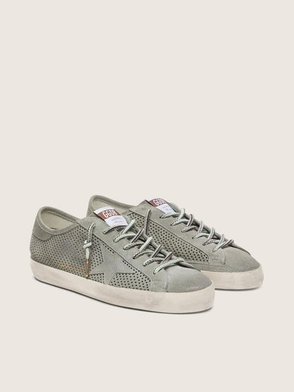 Golden Goose Mens Super-Star Ltd In Green Perforated Suede With Matching Suede Star Mens