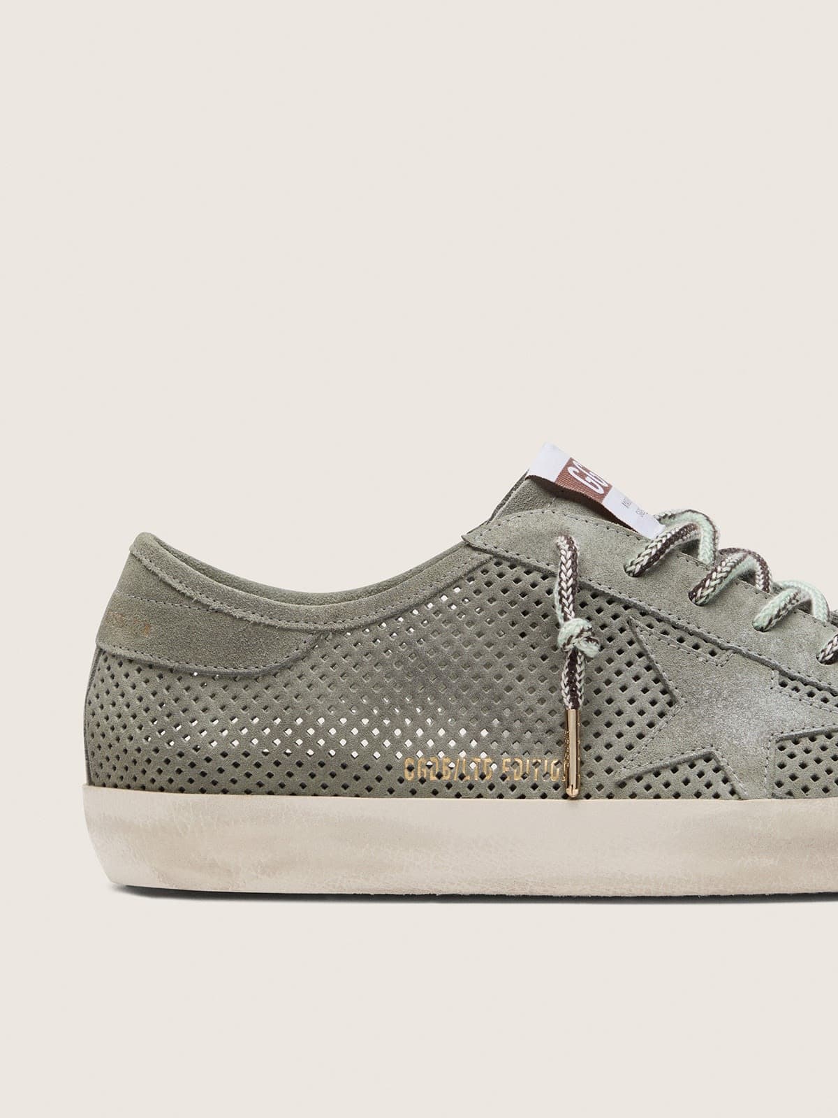 Golden Goose Mens Super-Star Ltd In Green Perforated Suede With Matching Suede Star Mens