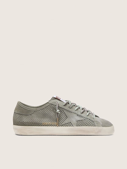 Golden Goose Mens Super-Star Ltd In Green Perforated Suede With Matching Suede Star Mens