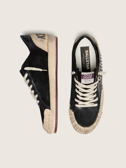 Golden Goose Mens Ball Star Lab In Black Suede With Studs And Glossy Black Leather Star Mens
