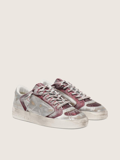 Golden Goose Mens Stardan Lab In Burgundy And Silver Leather And Glitter Mens