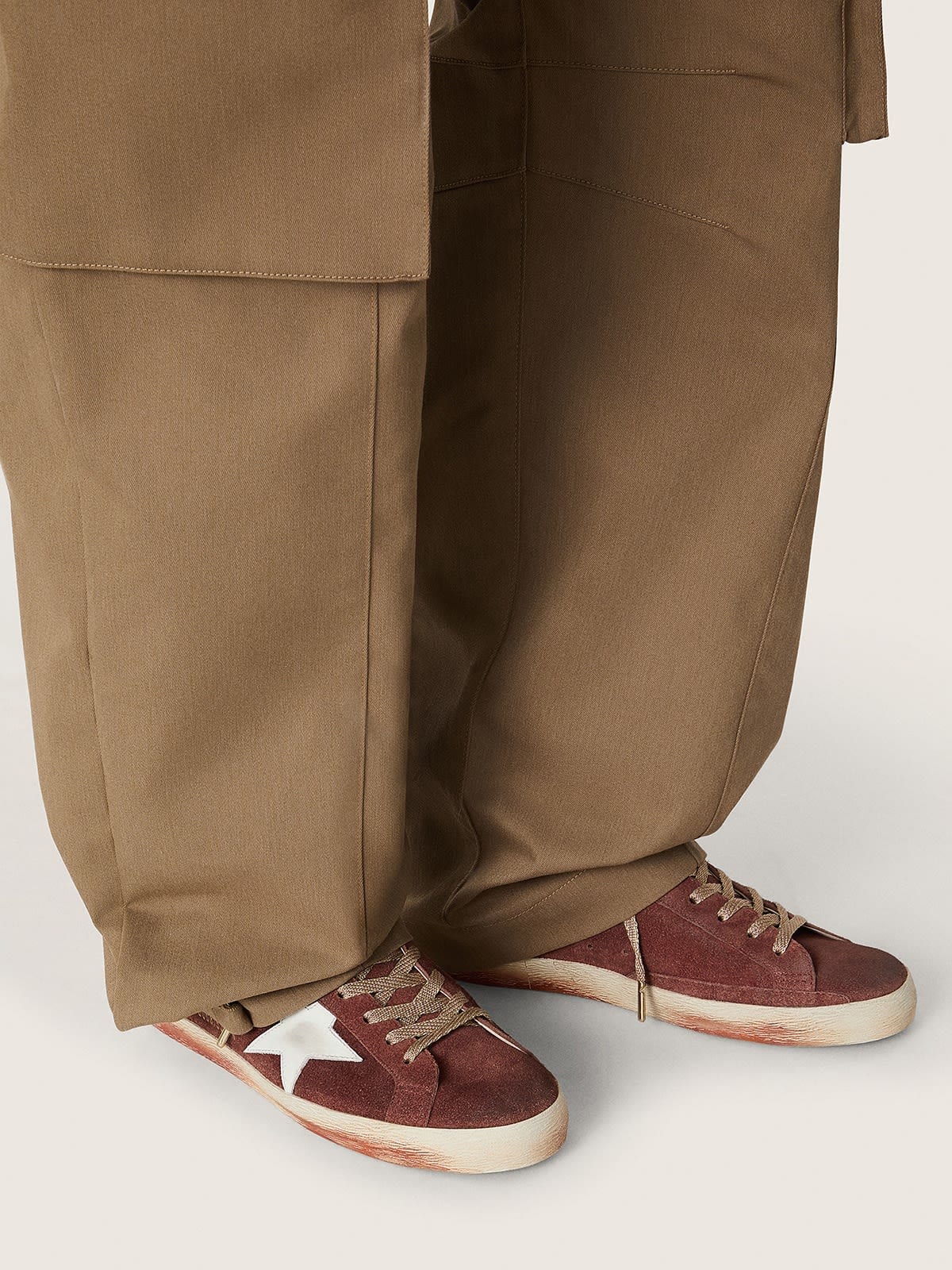 Golden Goose Mens Super-Star In Rust Suede With Metallic Platinum Leather Star Mens