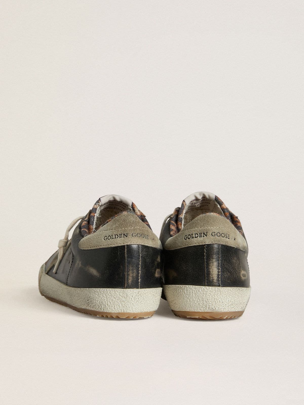 Golden Goose Mens Super-Star In Black Leather With Gray Suede Star And Heel Tab Mens