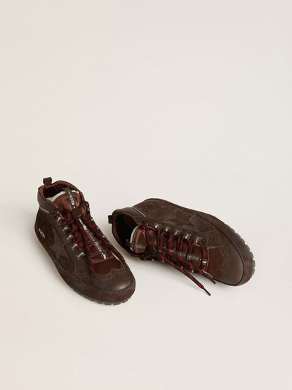 Golden Goose Mens Mid Star Ski In Brown Suede With Leather Star And Suede Heel Tab Mens