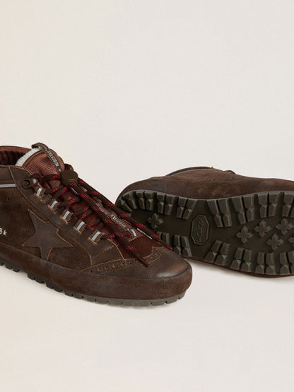 Golden Goose Mens Mid Star Ski In Brown Suede With Leather Star And Suede Heel Tab Mens