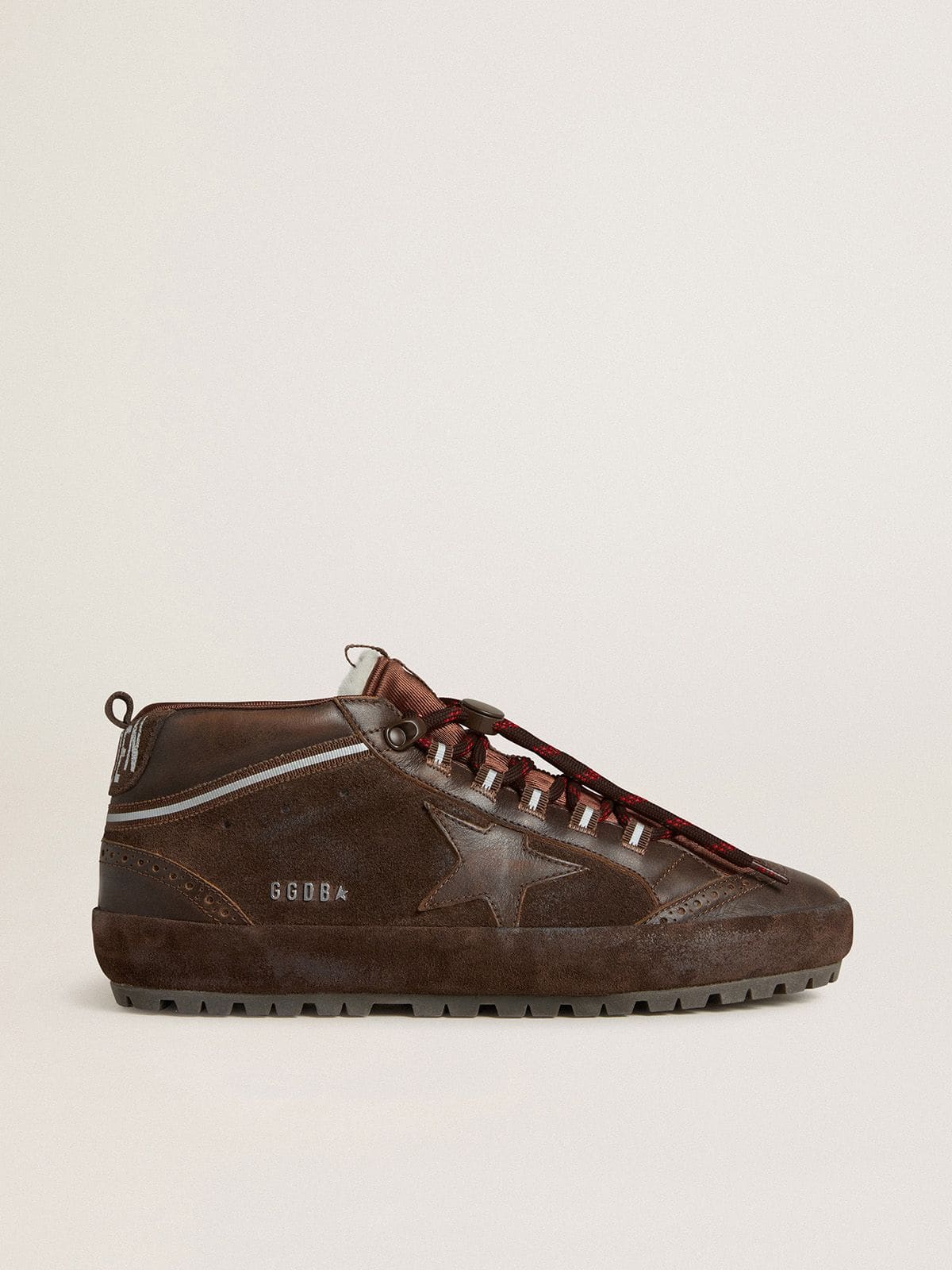 Golden Goose Mens Mid Star Ski In Brown Suede With Leather Star And Suede Heel Tab Mens