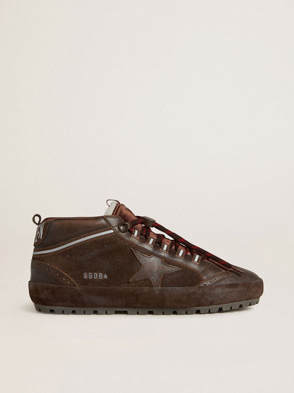 Golden Goose Mens Mid Star Ski In Brown Suede With Leather Star And Suede Heel Tab Mens