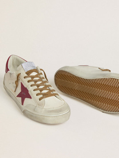 Golden Goose Mens Super-Star With Red Leather Star And Beige Suede Inserts Mens