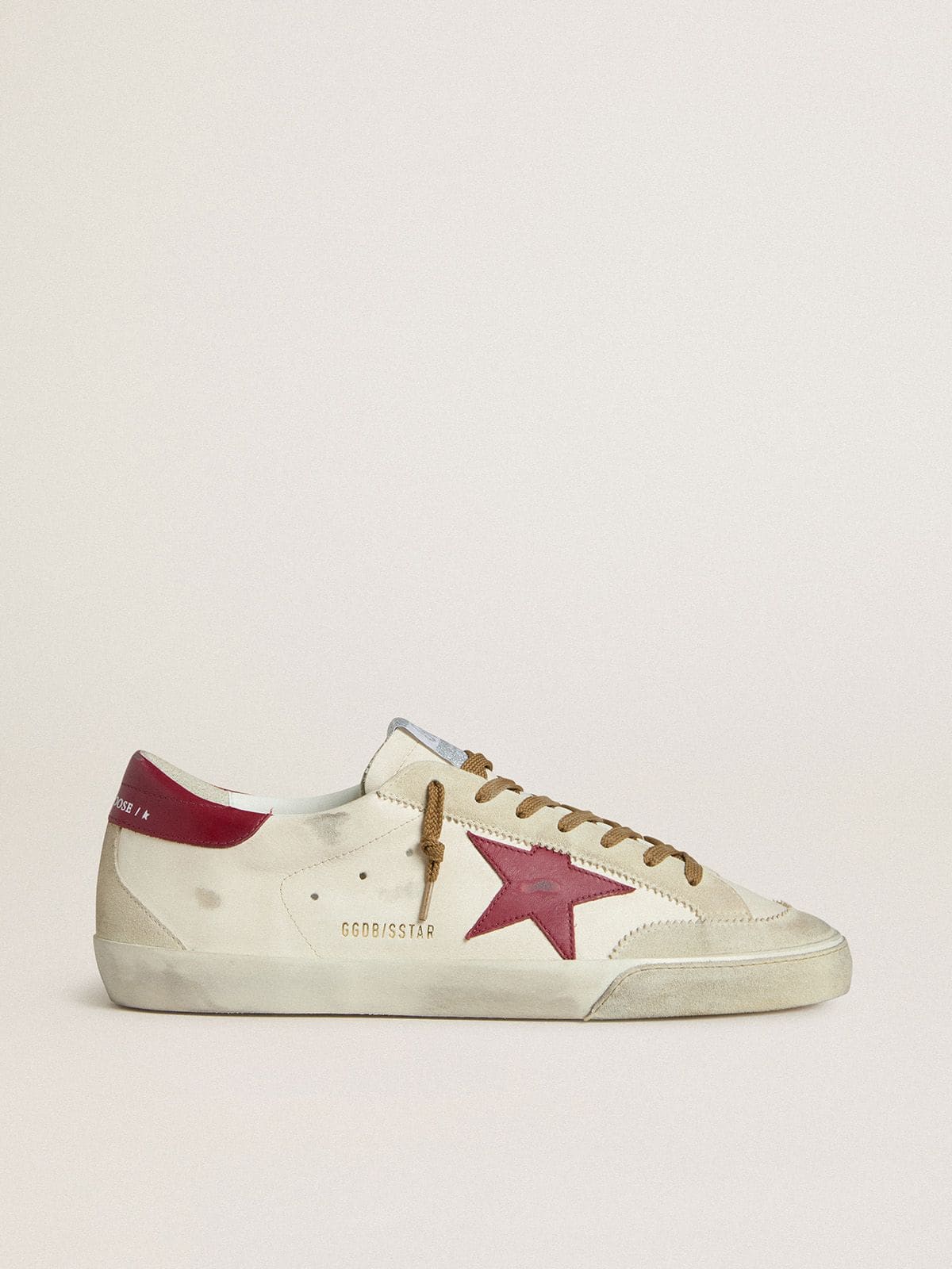 Golden Goose Mens Super-Star With Red Leather Star And Beige Suede Inserts Mens