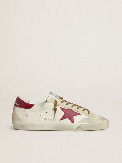 Golden Goose Mens Super-Star With Red Leather Star And Beige Suede Inserts Mens