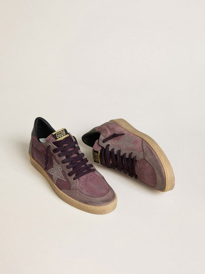 Golden Goose Mens Ball Star In Purple Suede With Star With Silver Studs And Black Naplak Heel Tab Mens
