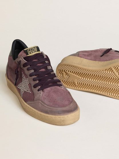 Golden Goose Mens Ball Star In Purple Suede With Star With Silver Studs And Black Naplak Heel Tab Mens