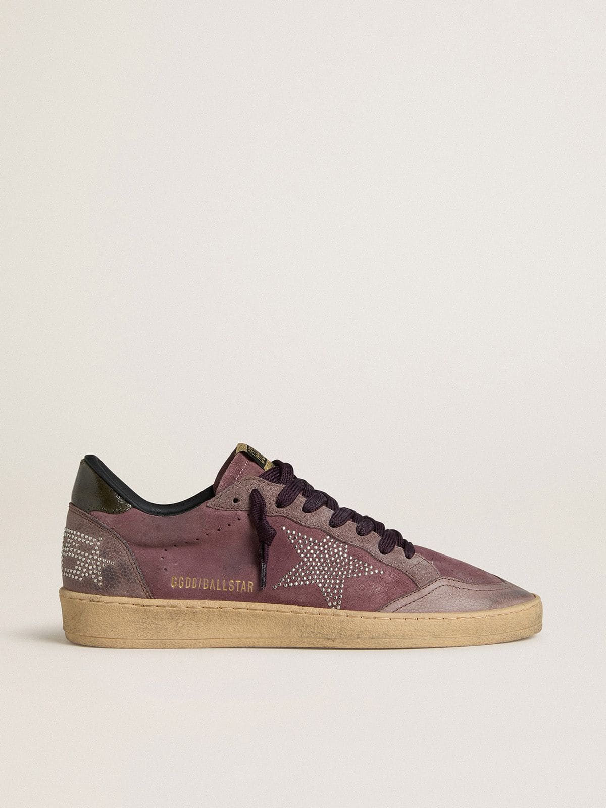 Golden Goose Mens Ball Star In Purple Suede With Star With Silver Studs And Black Naplak Heel Tab Mens