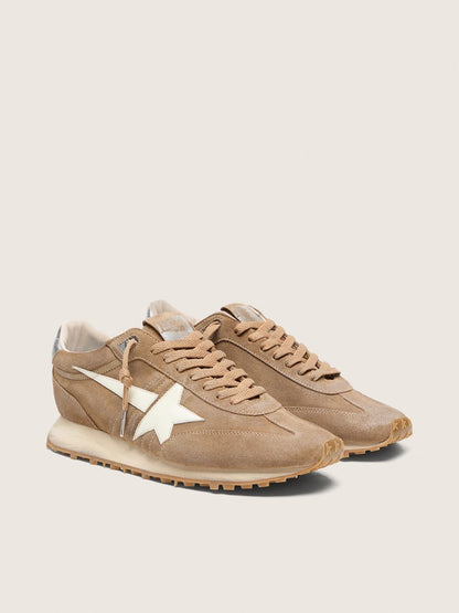 Golden Goose Mens Marathon In Tobacco Suede With White Star Mens