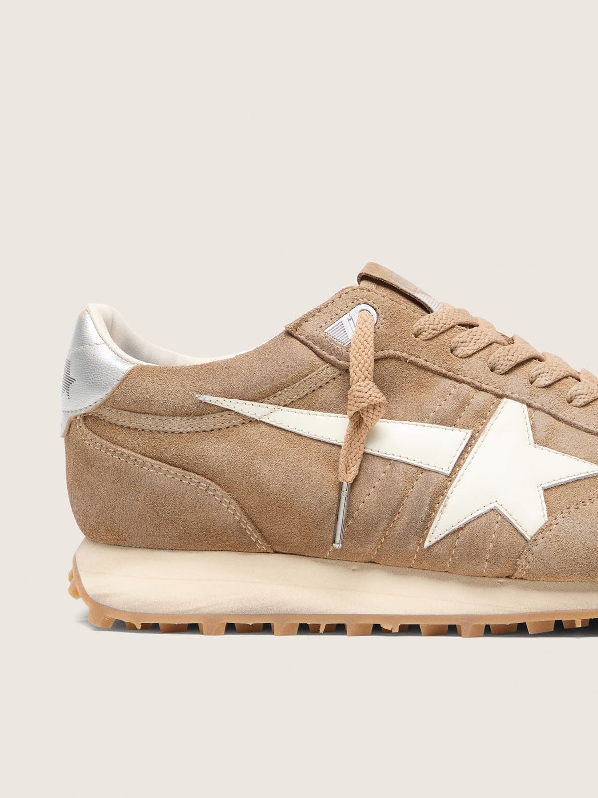 Golden Goose Mens Marathon In Tobacco Suede With White Star Mens