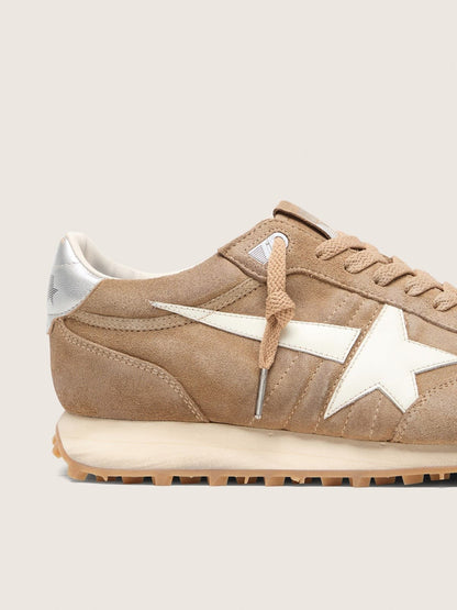 Golden Goose Mens Marathon In Tobacco Suede With White Star Mens