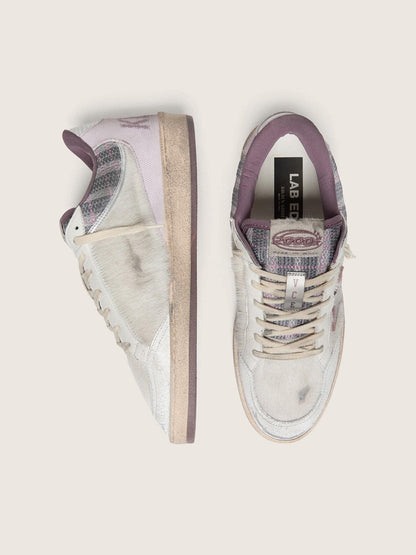 Golden Goose Mens Ball Star Lab In White Nylon And Pony Skin With Silver Star And Lilac Inserts Mens