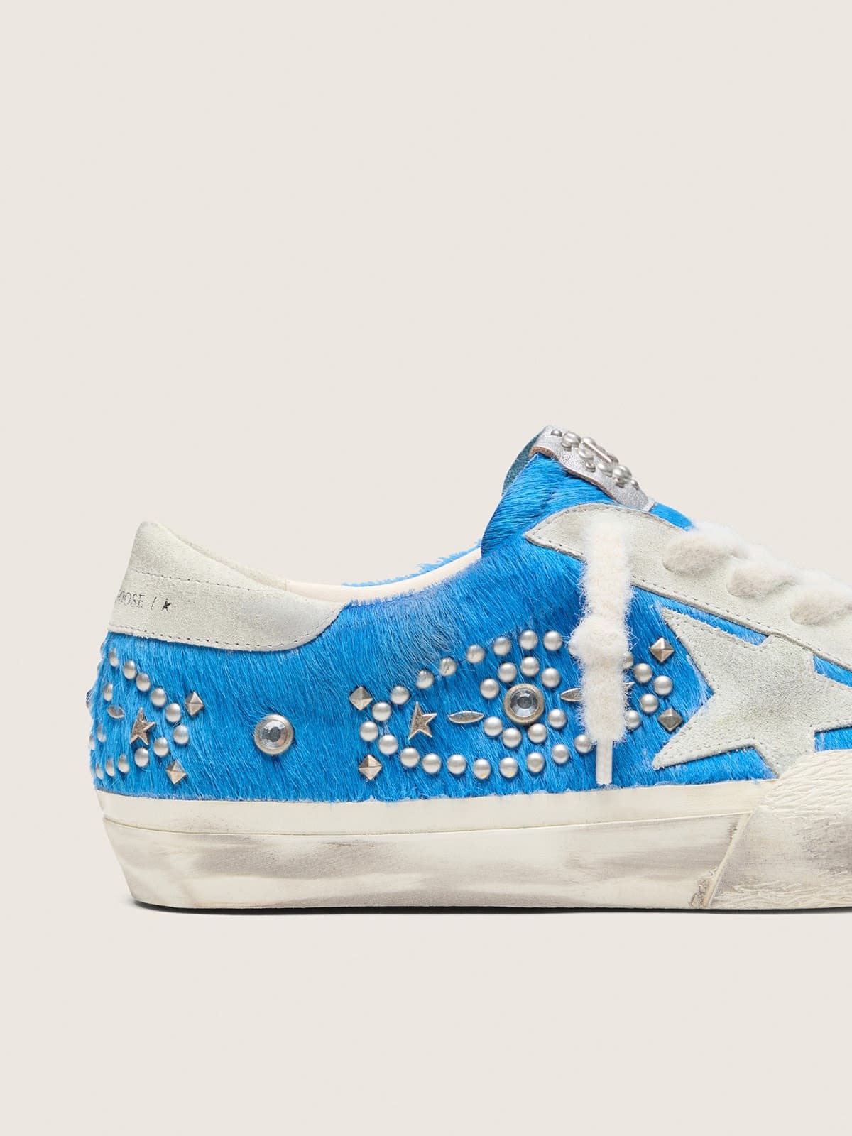 Golden Goose Mens Super-Star Lab In Bright Blue Pony Skin With Suede Star And Studs Mens