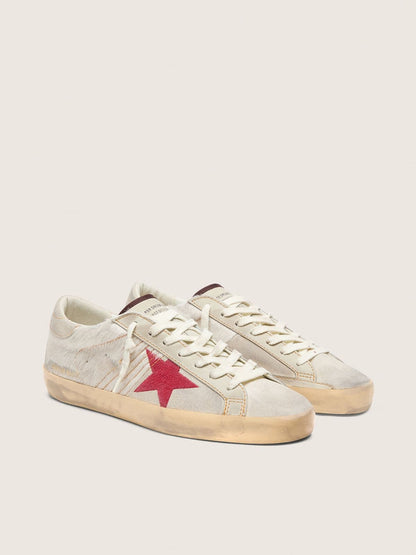 Golden Goose Mens Super-Star Ltd In White Pony Skin With Red Suede Star Mens