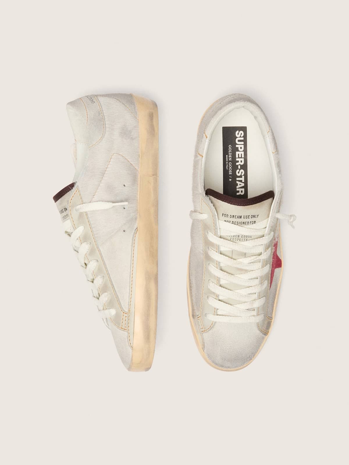 Golden Goose Mens Super-Star Ltd In White Pony Skin With Red Suede Star Mens