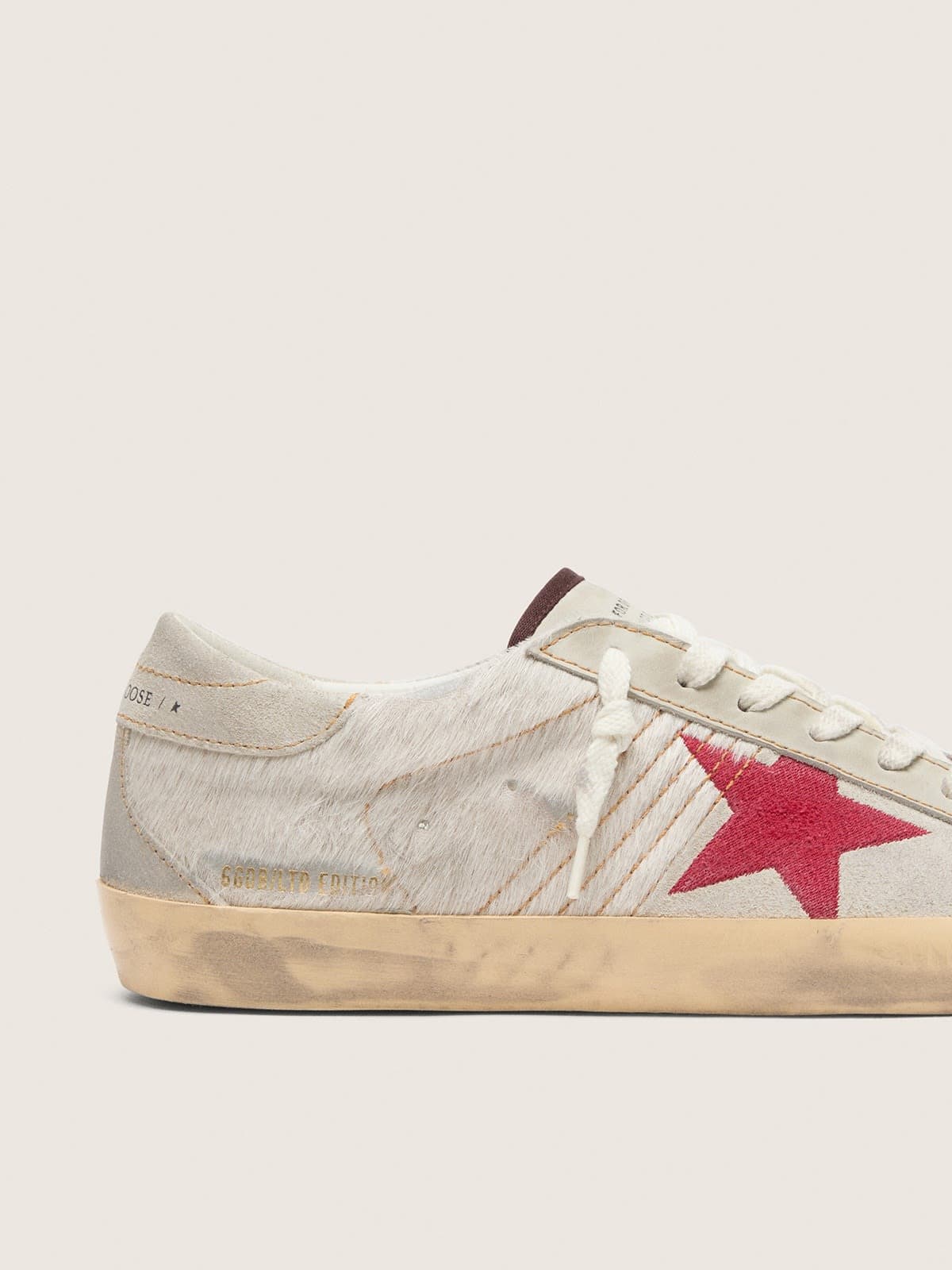 Golden Goose Mens Super-Star Ltd In White Pony Skin With Red Suede Star Mens