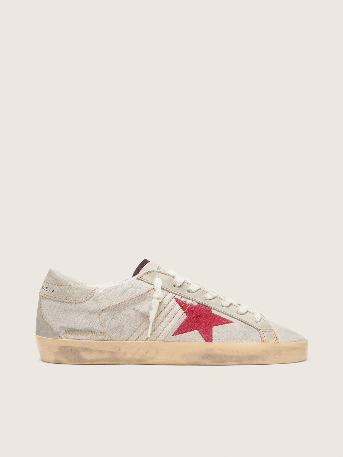 Golden Goose Mens Super-Star Ltd In White Pony Skin With Red Suede Star Mens