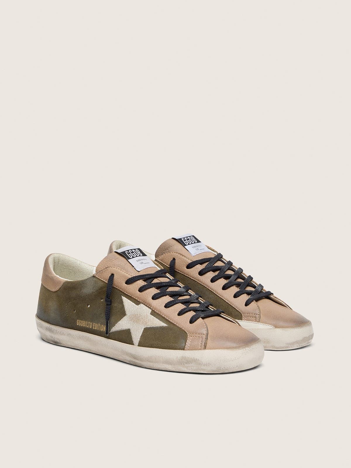 Golden Goose Mens Super-Star Ltd In Olive-Green Suede With Cream Embroidered Star Mens