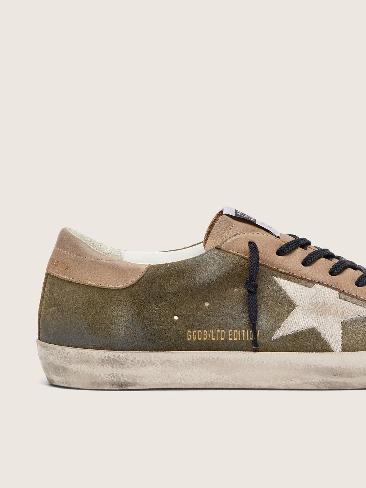 Golden Goose Mens Super-Star Ltd In Olive-Green Suede With Cream Embroidered Star Mens