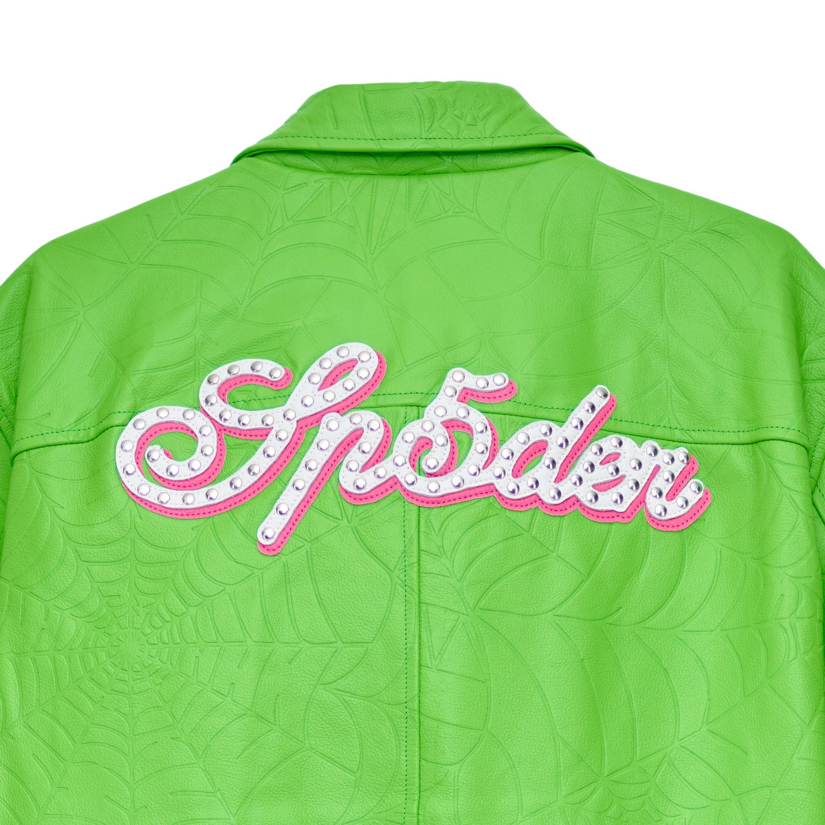 Sp5der Debossed WEB Leather Jacket