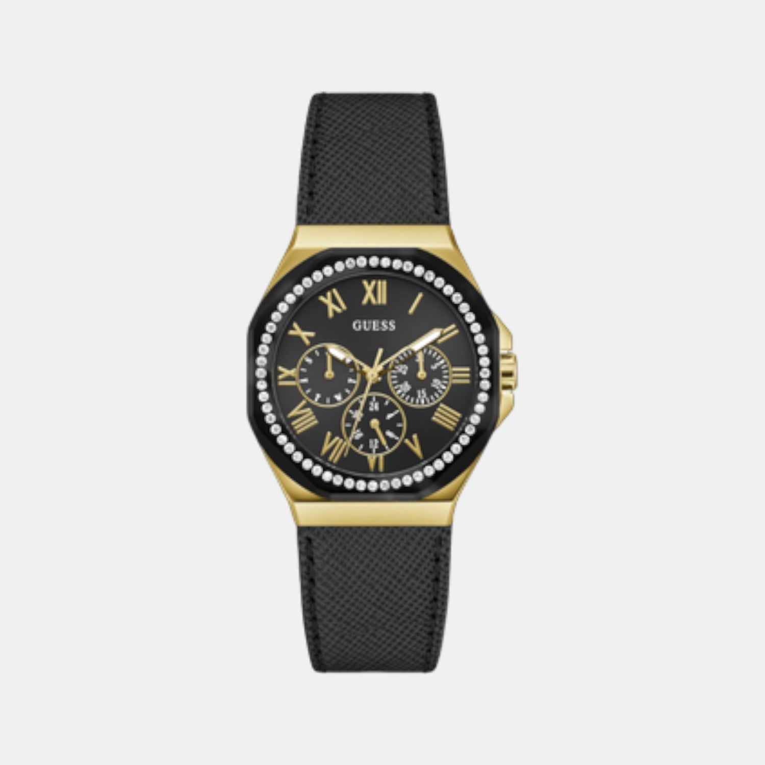 Guess Glaze Women Quartz Black Dial Multi-Function Leather Watch Gw0753L4