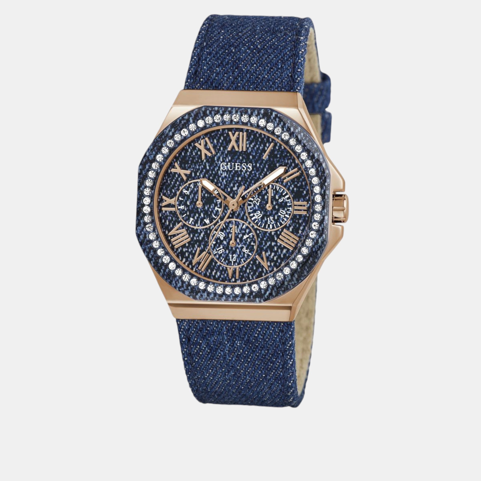Guess Glaze Women Quartz Blue Dial Multi-Function Fabric Watch Gw0753L5