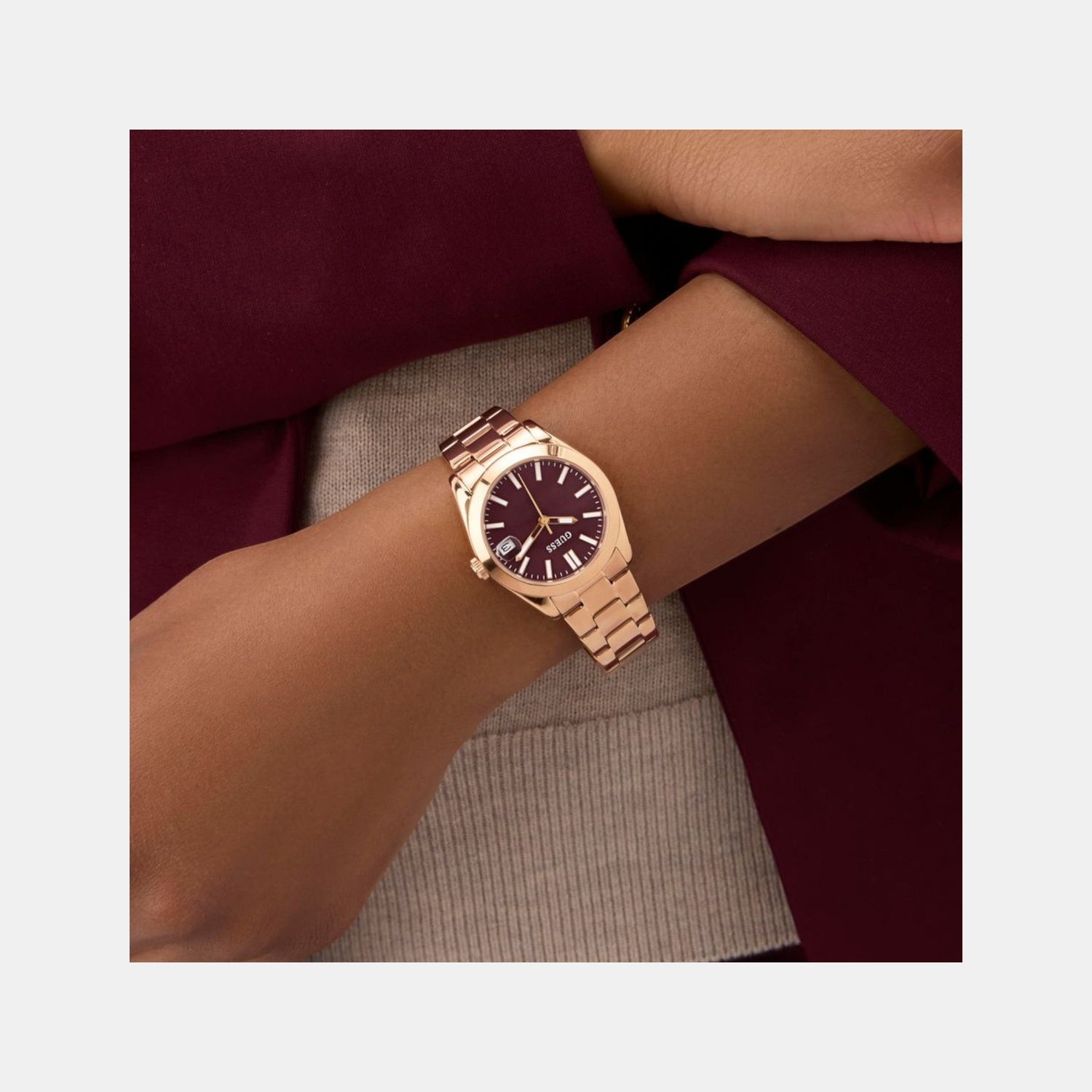 Guess Gd Alice Women Quartz Burgundy Dial Analog Stainless Steel Gw0934L5