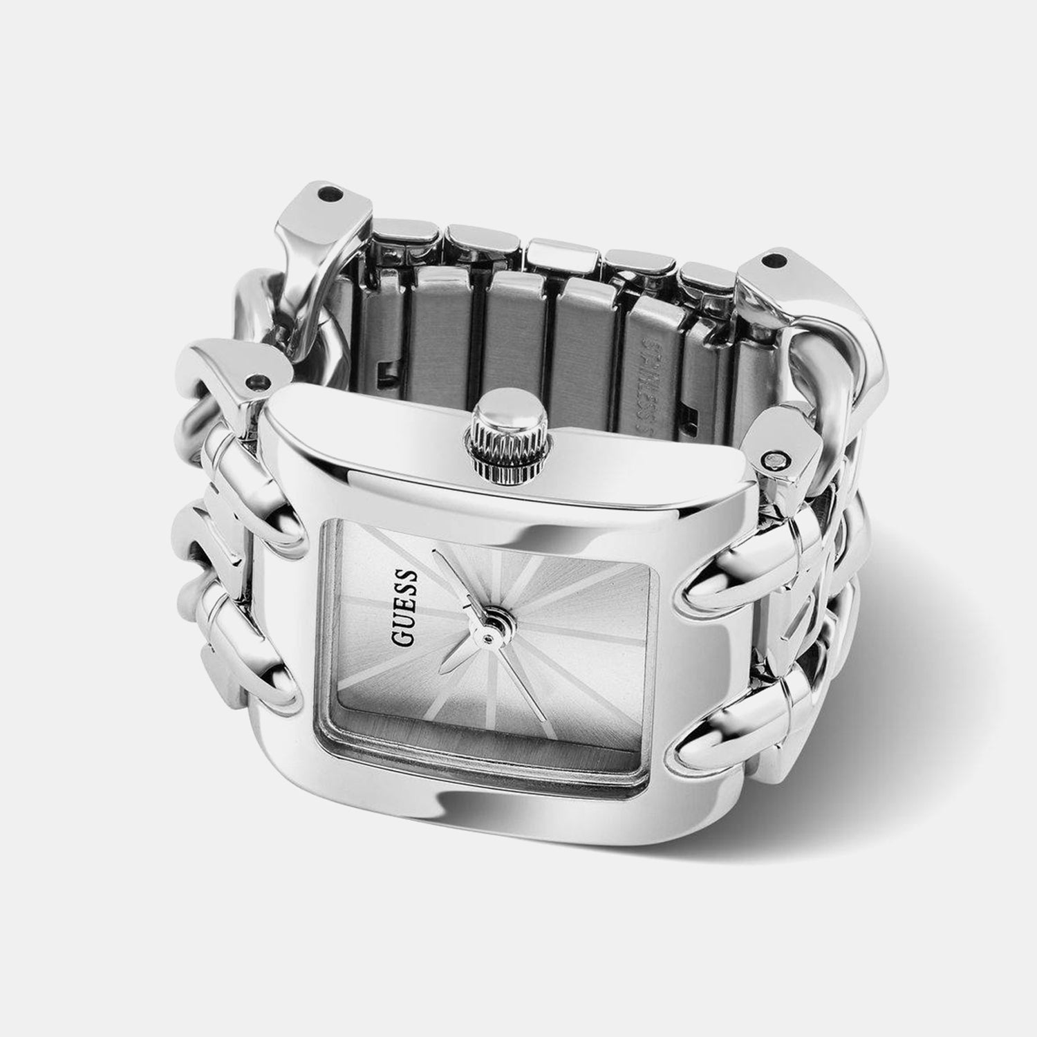 Guess Gb Mod Heavy Metal Women Quartz Silver Dial Analog Stainless Steel Gw1025L1