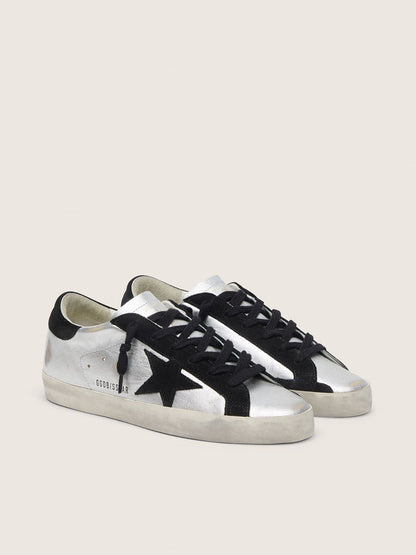 Golden Goose Womens Super-Star In Silver Leather With Contrasting Inserts Womens