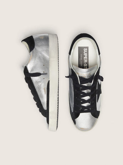 Golden Goose Womens Super-Star In Silver Leather With Contrasting Inserts Womens