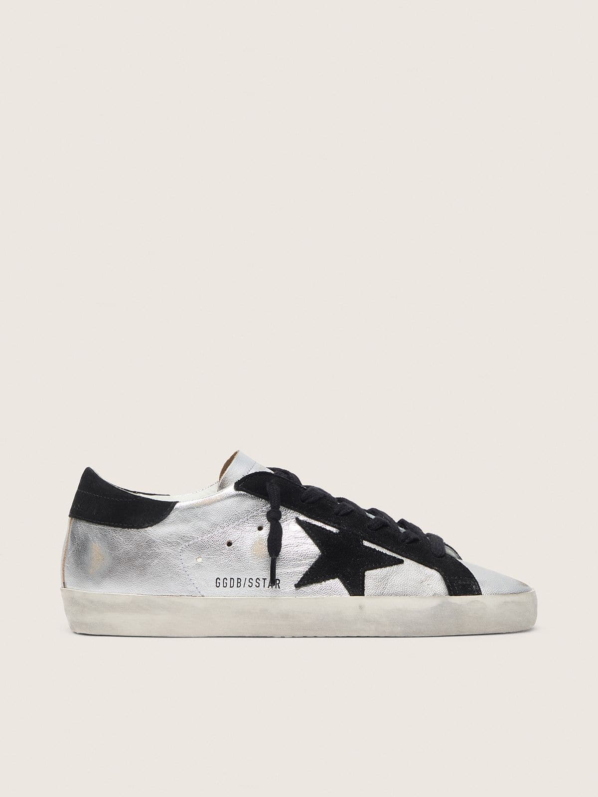 Golden Goose Womens Super-Star In Silver Leather With Contrasting Inserts Womens