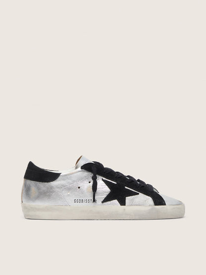 Golden Goose Womens Super-Star In Silver Leather With Contrasting Inserts Womens