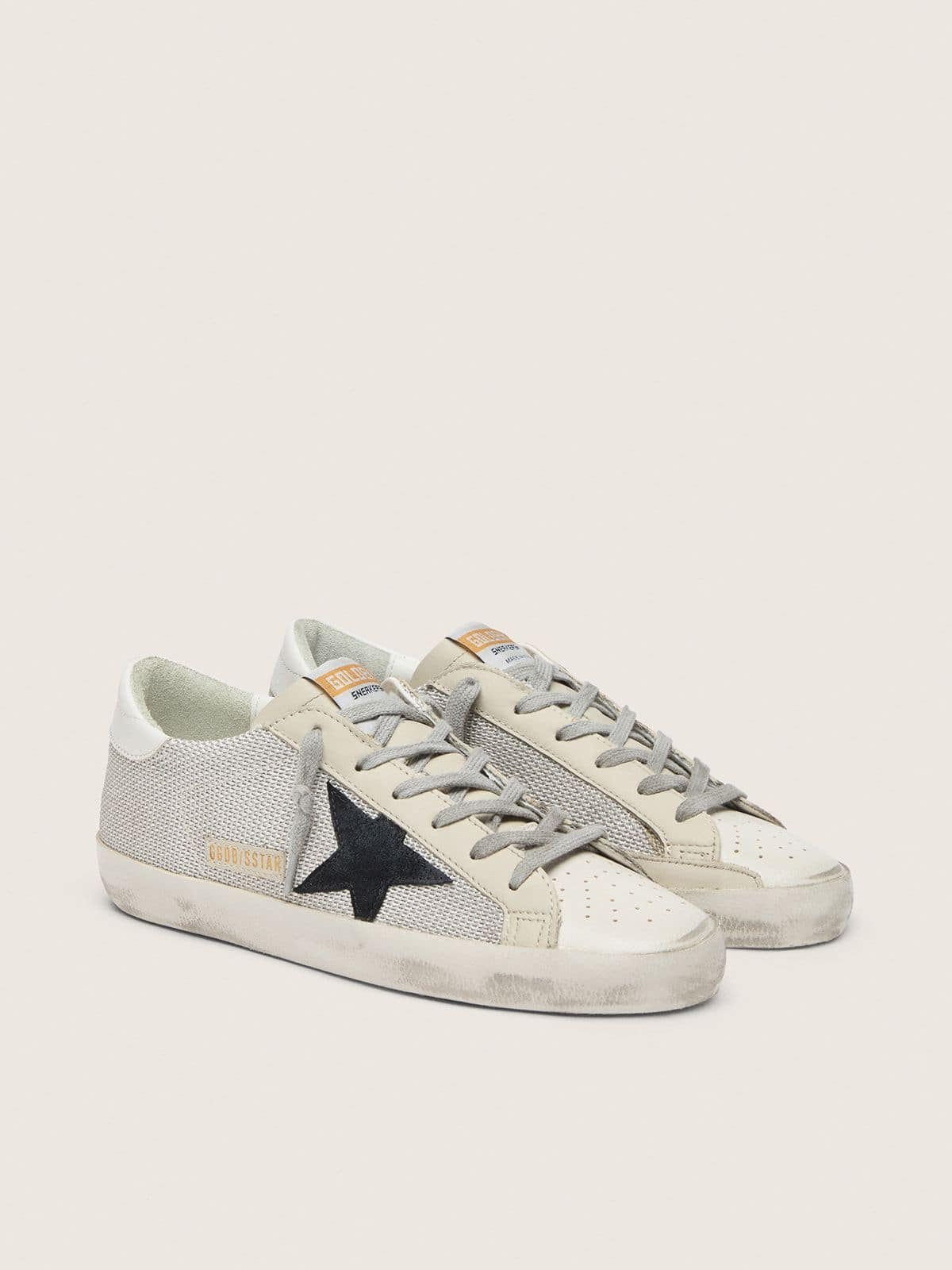 Golden Goose Womens Super-Star In Leather With Black Star Womens