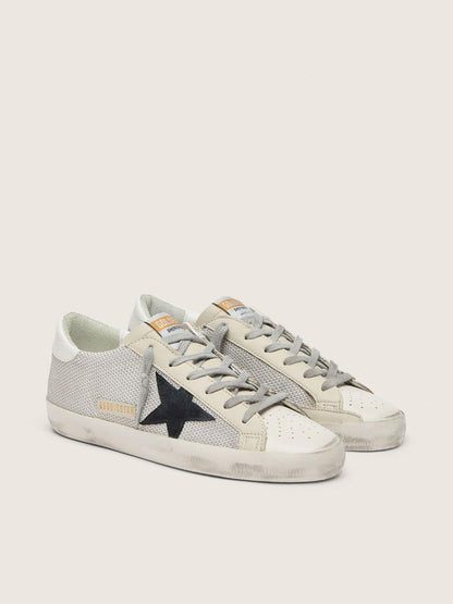 Golden Goose Womens Super-Star In Leather With Black Star Womens