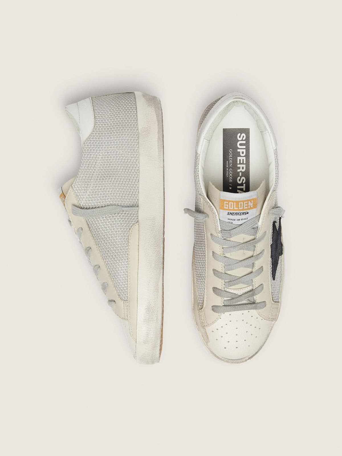 Golden Goose Womens Super-Star In Leather With Black Star Womens