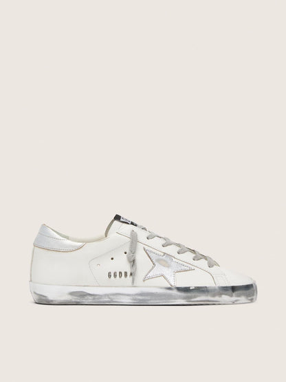 Golden Goose Womens Super-Star With Silver Sparkle Foxing And Metal Stud Lettering Womens