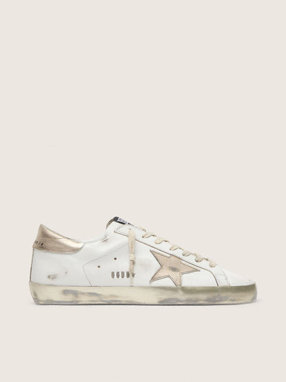 Golden Goose Womens Super-Star With Gold Sparkle Foxing And Metal Stud Lettering Womens